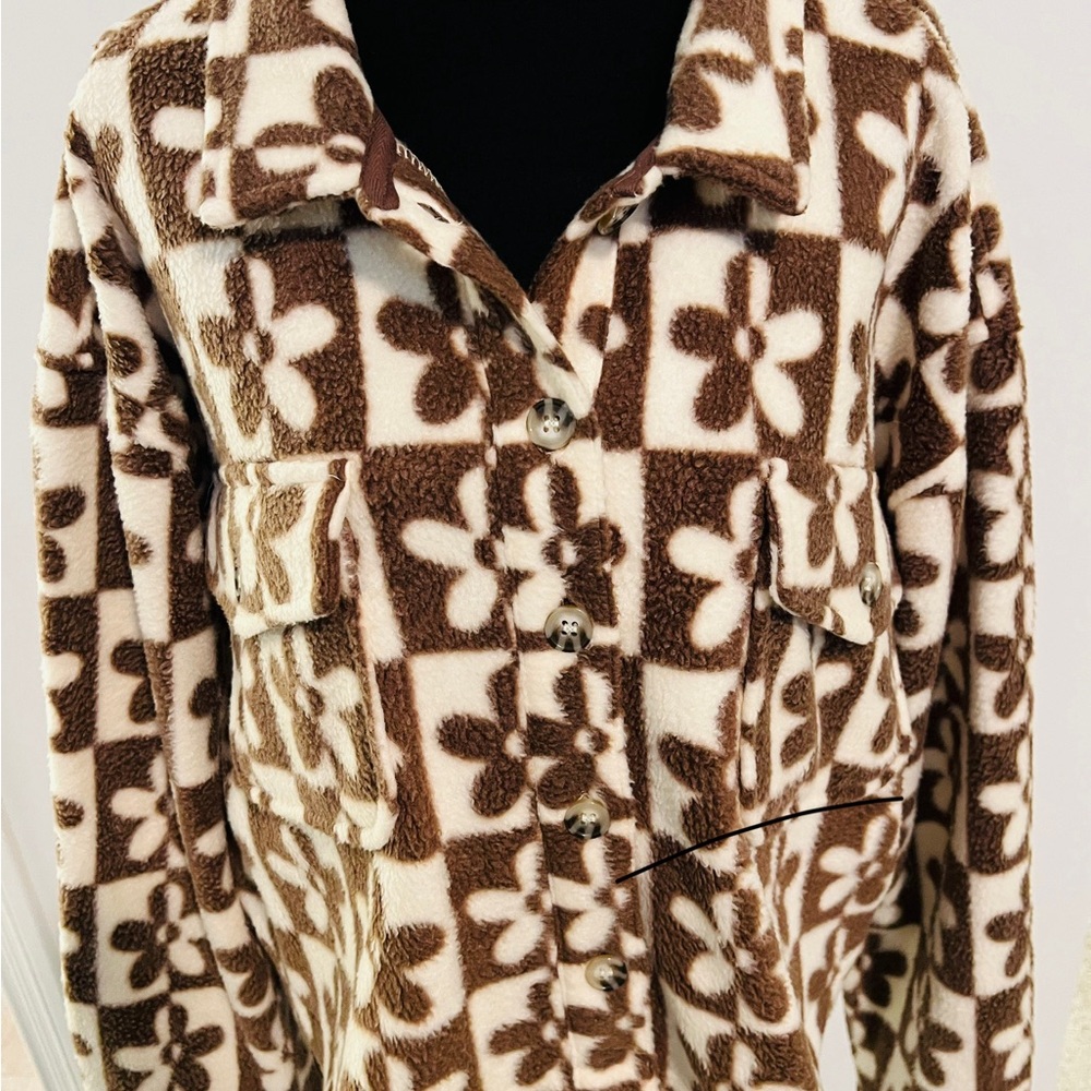 Thread & Supply Brown and Cream Floral Teddy Jacket